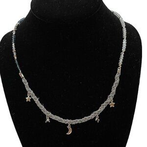 Chloe + Isabel Sun Moon Charm Silver Grey Blue Beaded Twisted Cord Necklace